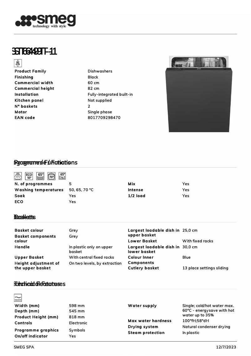 Page n°1 - Fiche technique Smeg ST649T-1