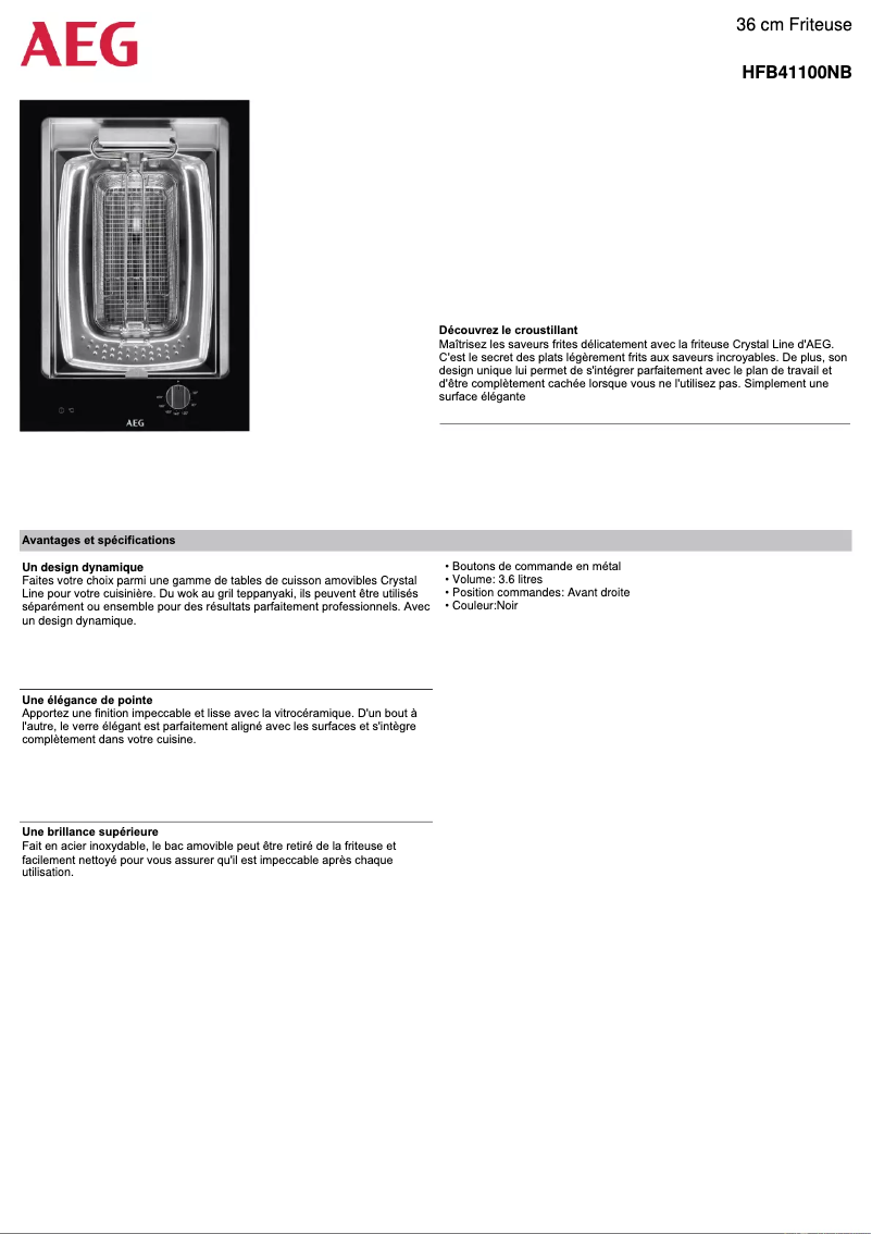 Page 1 de la notice Manuel utilisateur AEG HFB41100NB
