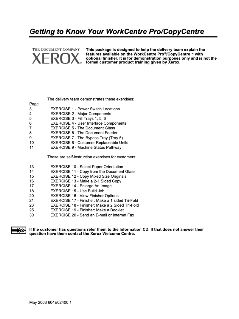 Page n°1 - Guide de démarrage rapide Xerox WorkCentre Pro 65