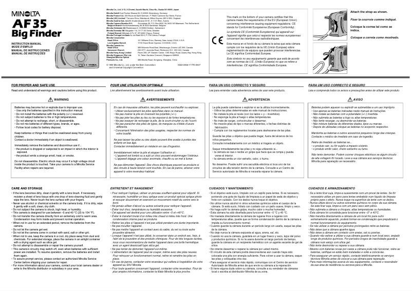 Page 1 de la notice Manuel utilisateur Konica Minolta AF-35 Big Finder