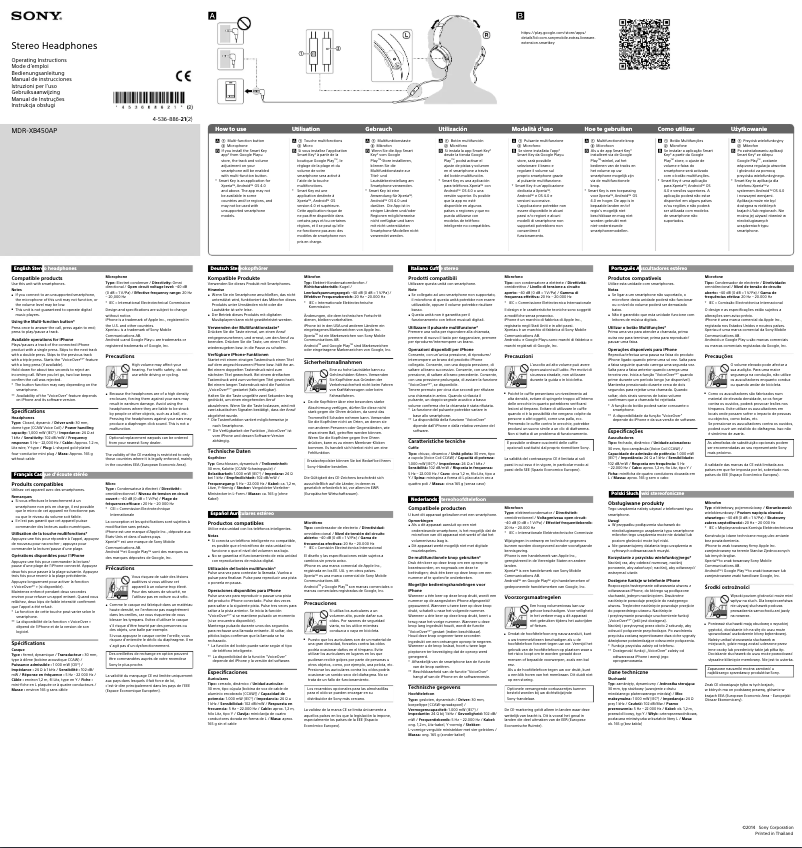 Page 1 de la notice Manuel utilisateur Sony MDR-XB450AP