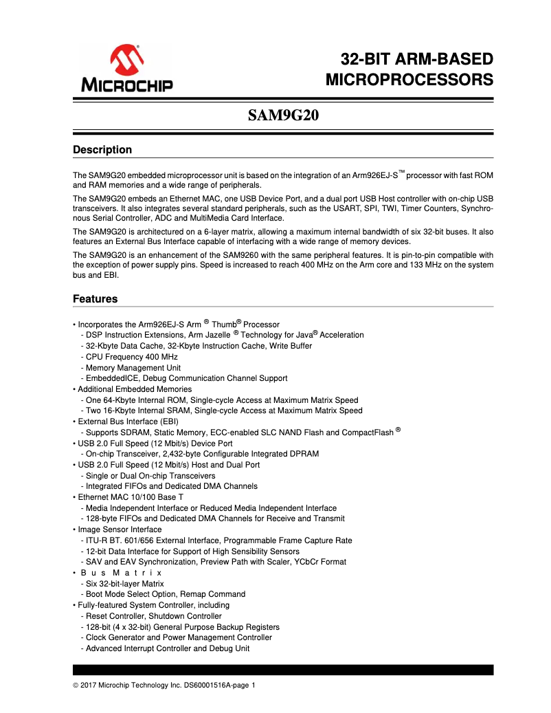 Image de la première page du manuel de l'appareil AT91SAM9G20