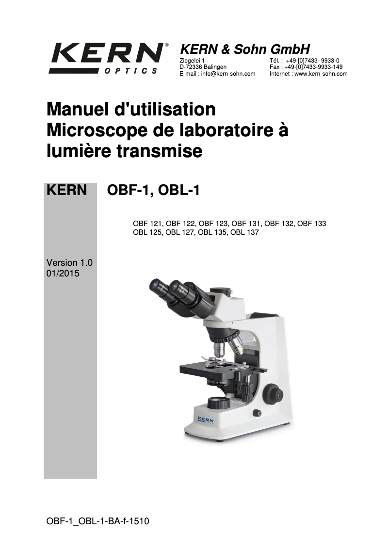 Page 1 de la notice Manuel utilisateur Kern OBL 125