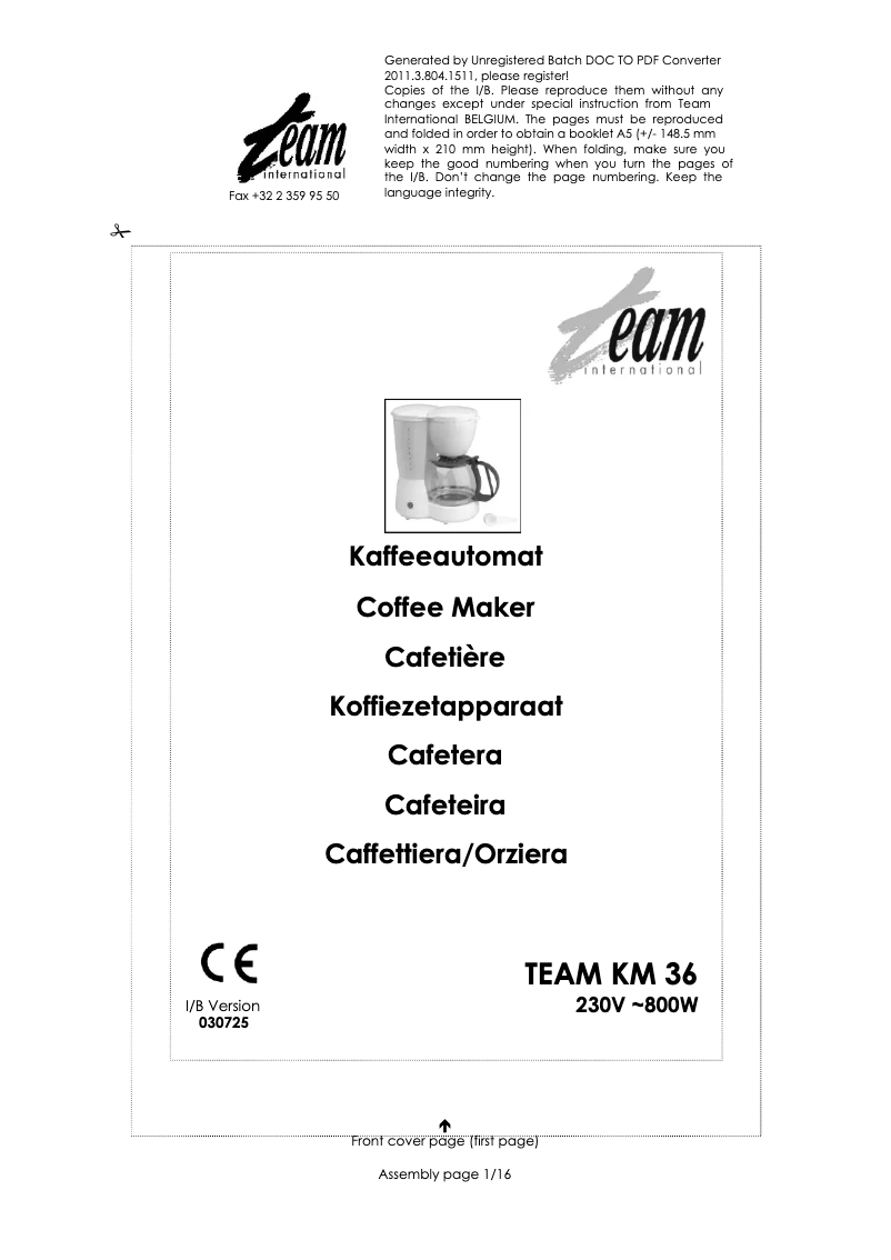 Page 1 de la notice Manuel utilisateur Team KM 36