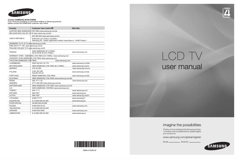 Page 1 de la notice Manuel utilisateur Samsung LE26A450C2