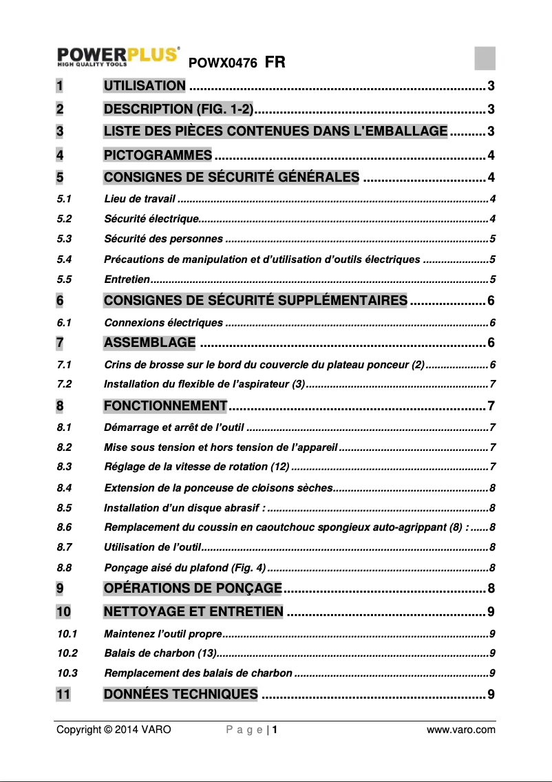 Page n°1 - Manuel utilisateur PowerPlus POWX0476