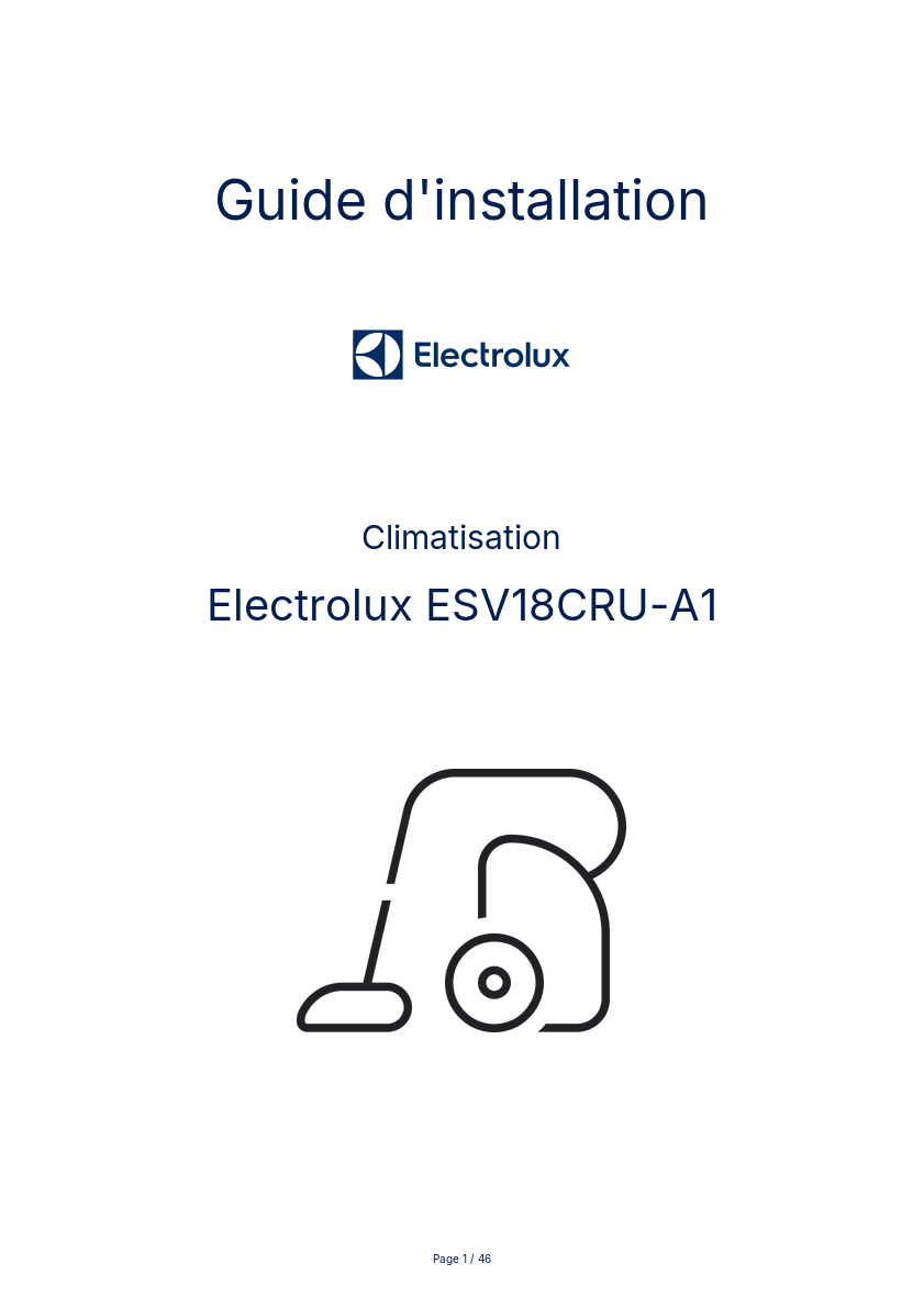 Page n°1 - Guide d'installation Electrolux ESV18CRU-A1