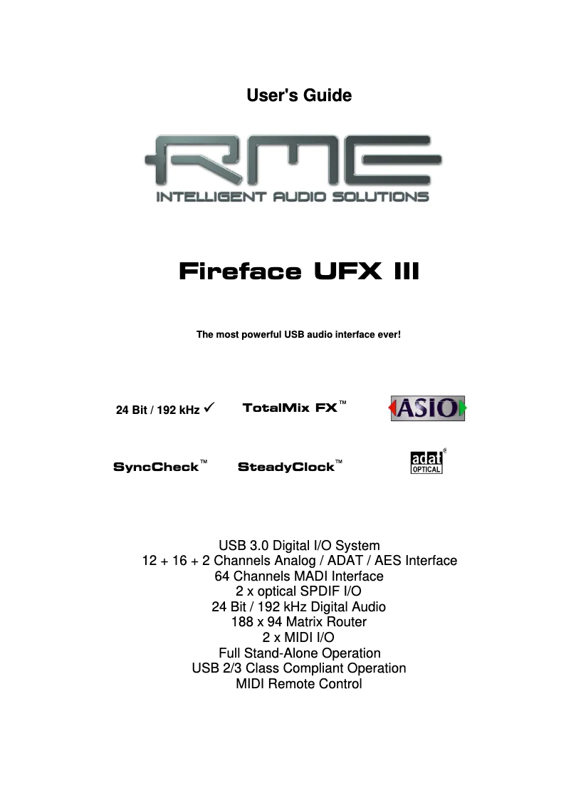 Page n°1 - Manuel utilisateur RME Fireface UFX III