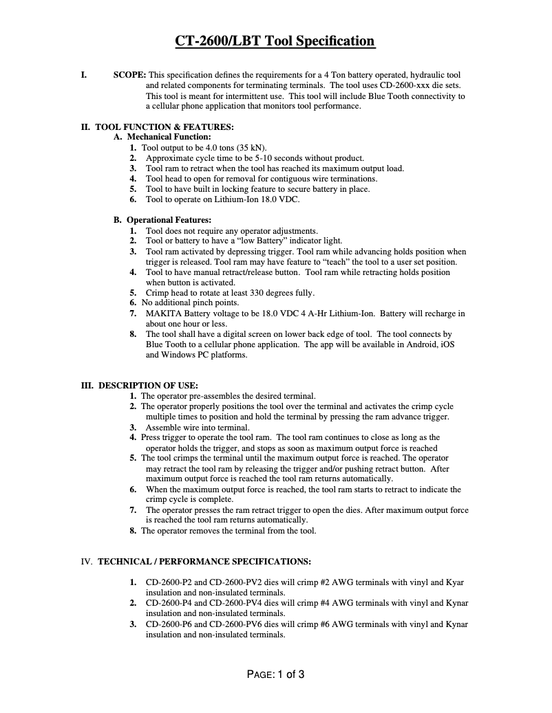 Page n°1 - Fiche technique Panduit CT-2600/LBT