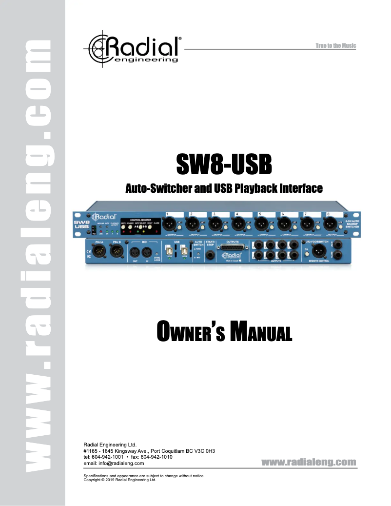 Image de la première page du manuel de l'appareil SW8-USB