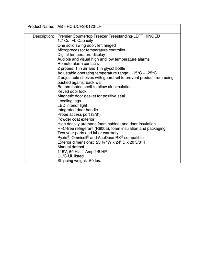 Image de la première page du manuel de l'appareil ABT-HC-UCFS-0120-LH