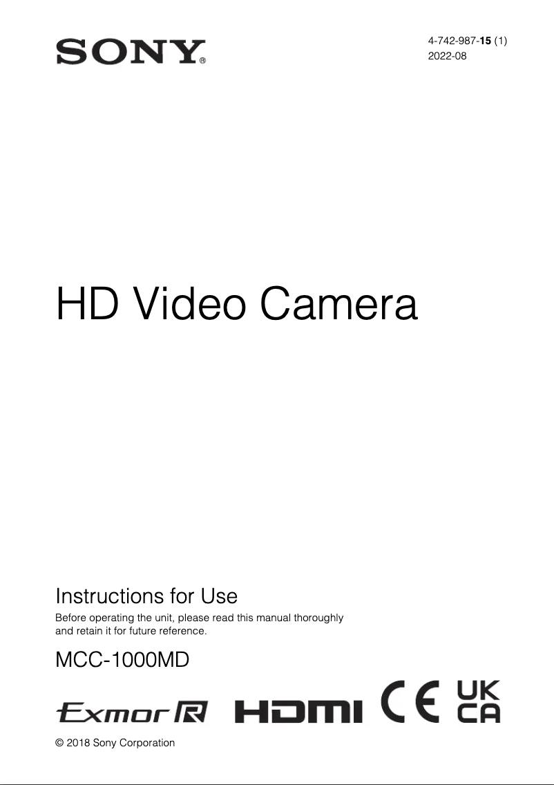 Page n°1 - Manuel utilisateur Sony MCC-1000MD