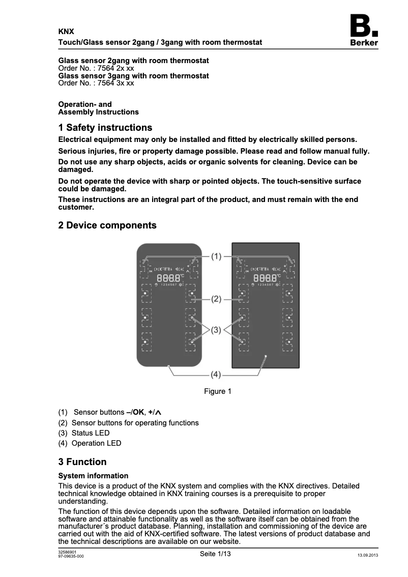 Page 1 de la notice Manuel utilisateur Berker 75643039