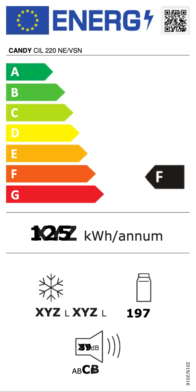 Page n°1 - Label énergétique Candy CIL 220 NE/VSN