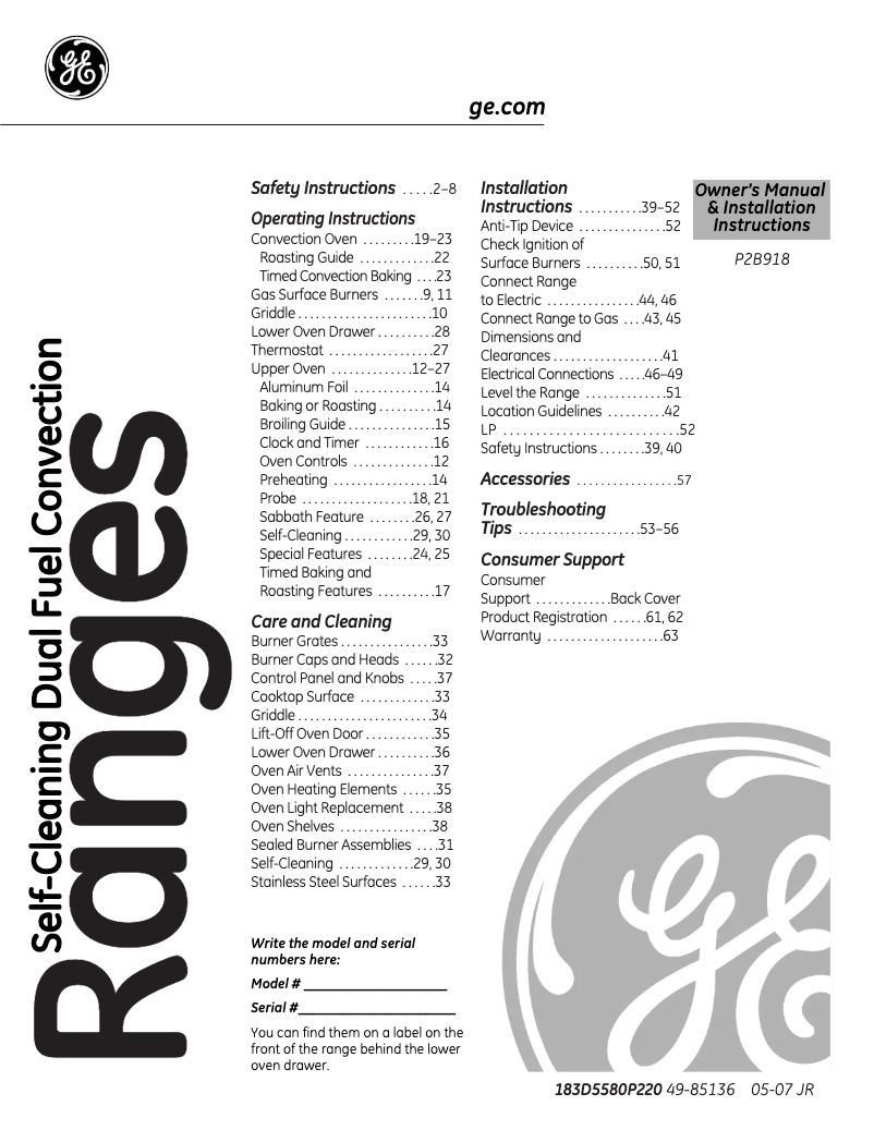 Page n°1 - Guide d'installation GE Profile P2B918DEMCC