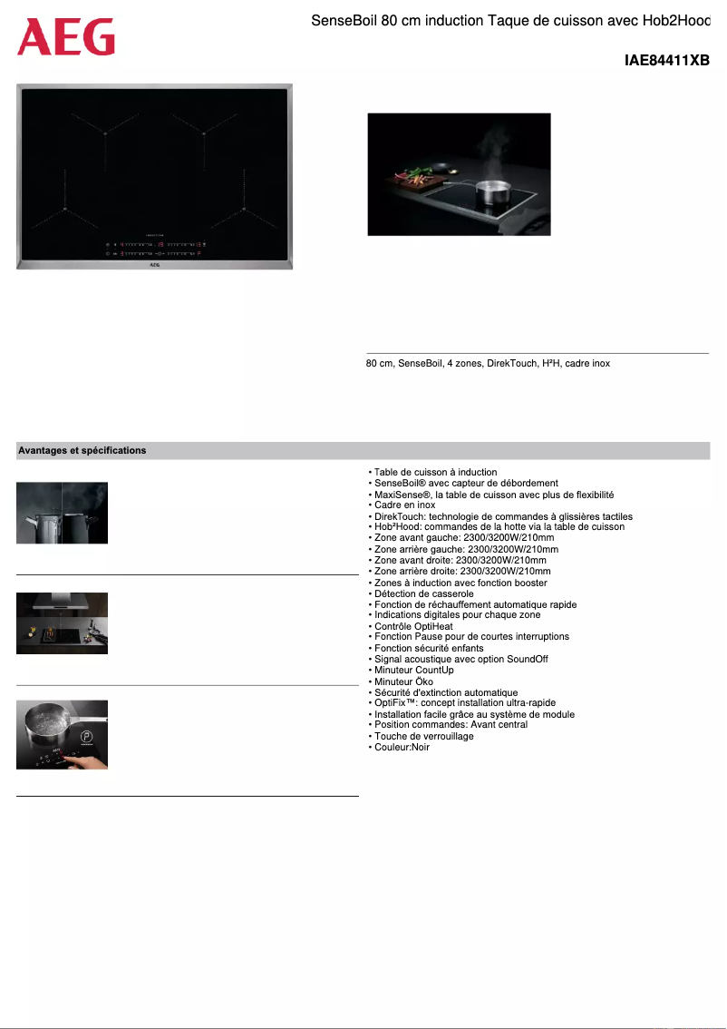 Page 1 de la notice Fiche technique AEG IAE84411XB