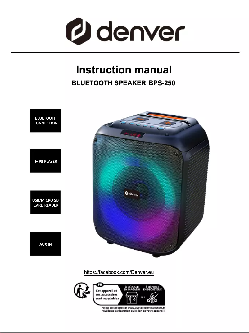 Page 1 de la notice Manuel utilisateur Denver BPS-250
