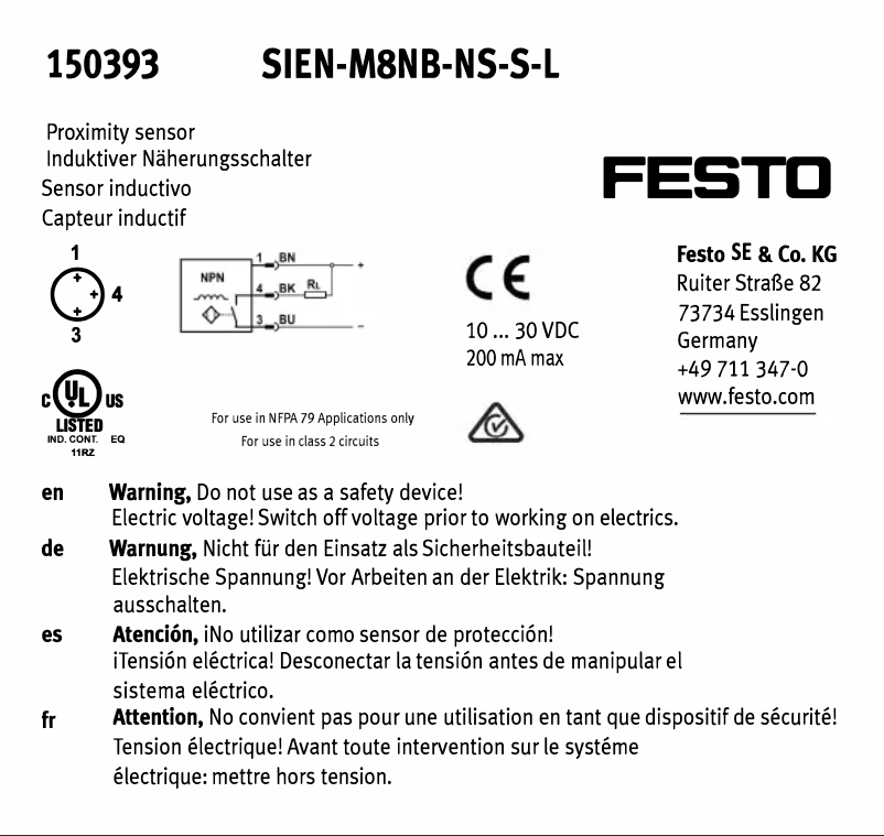 Page n°1 - Manuel utilisateur Festo SIEN-M8NB-NS-S-L