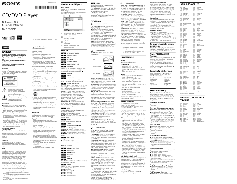Page 1 de la notice Manuel utilisateur Sony DVP-SR210P