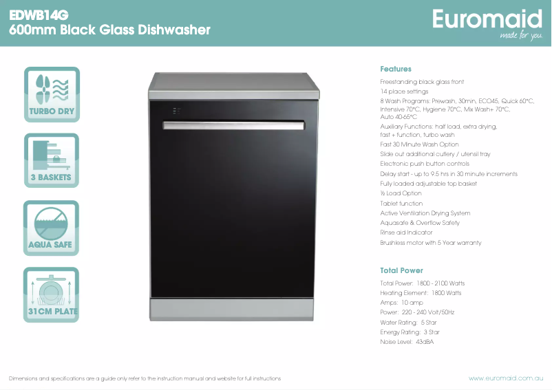 Page 1 de la notice Fiche technique Euromaid EDWB14G
