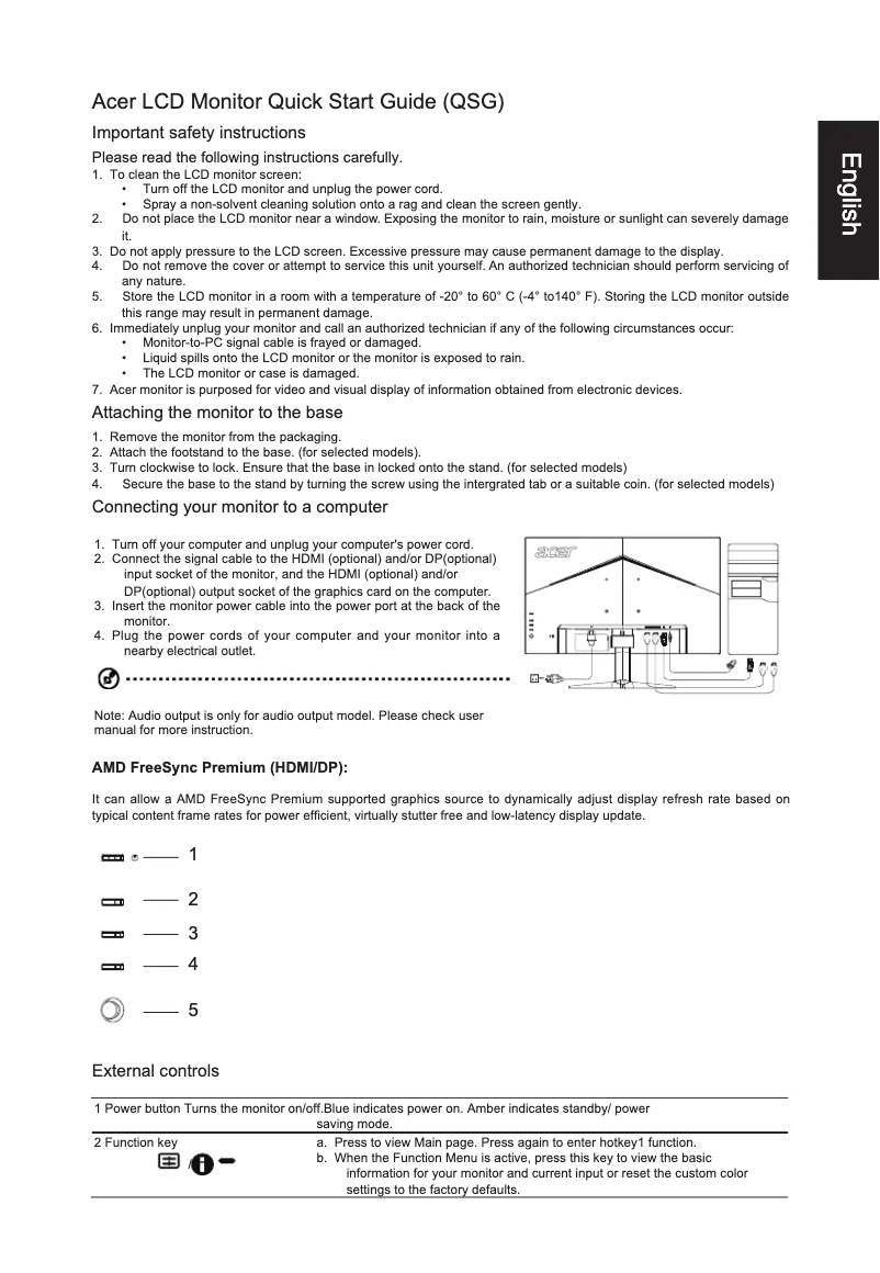 Page n°1 - Guide de démarrage rapide Acer VG272LV