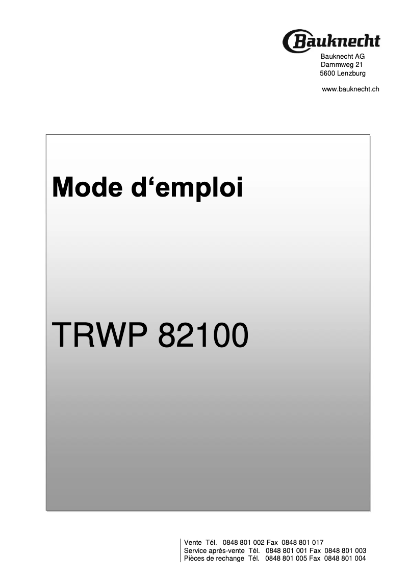Image de la première page du manuel de l'appareil TRWP 82100