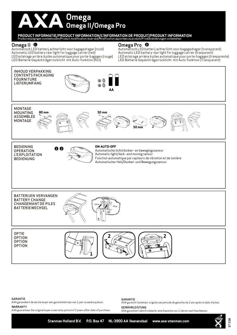 Page 1 de la notice Manuel utilisateur AXA Omega II