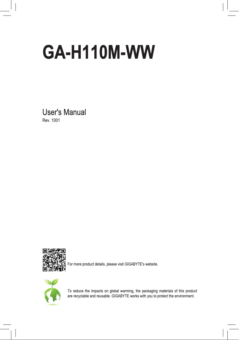 Page 1 de la notice Manuel utilisateur Gigabyte GA-H110M-WW