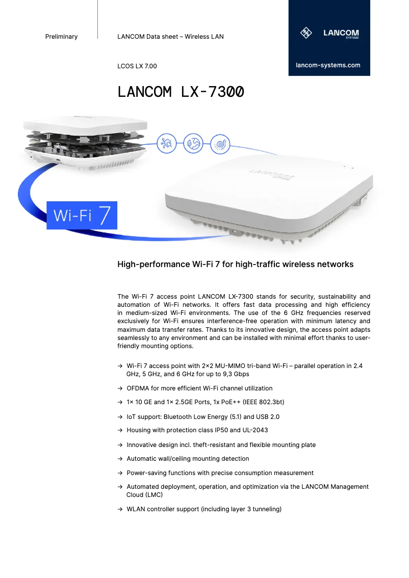 Page 1 de la notice Fiche technique Lancom LX-7300