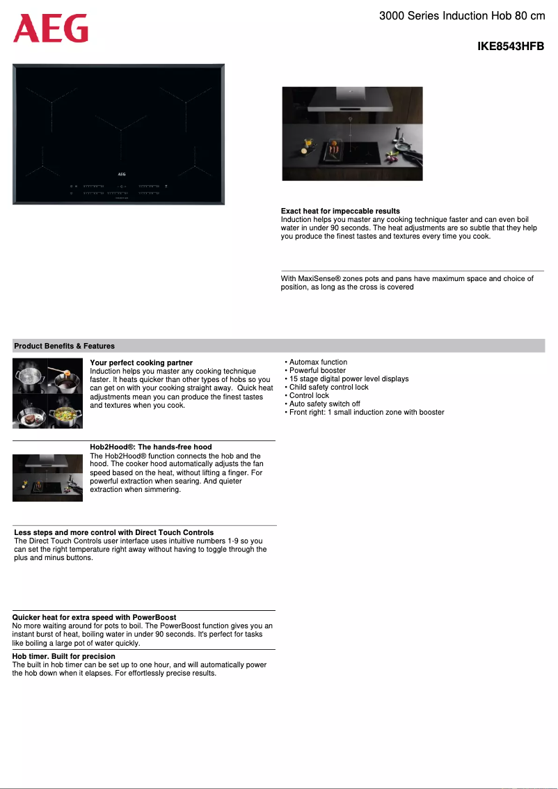 Page 1 de la notice Fiche technique AEG IKE8543HFB