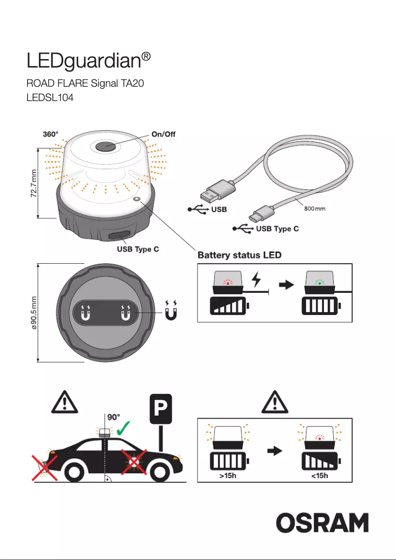 Page n°1 - Instructions / montage Osram LEDguardian ROAD FLARE Signal TA20
