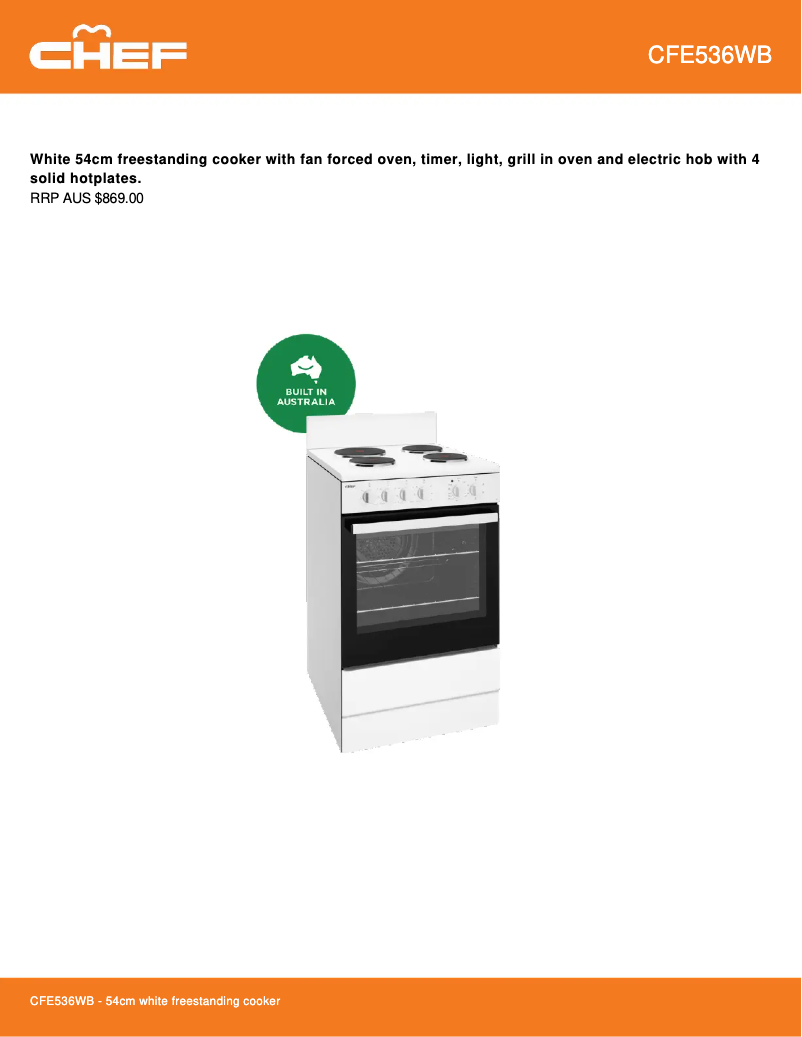 Page 1 de la notice Fiche technique Chef CFE536WB