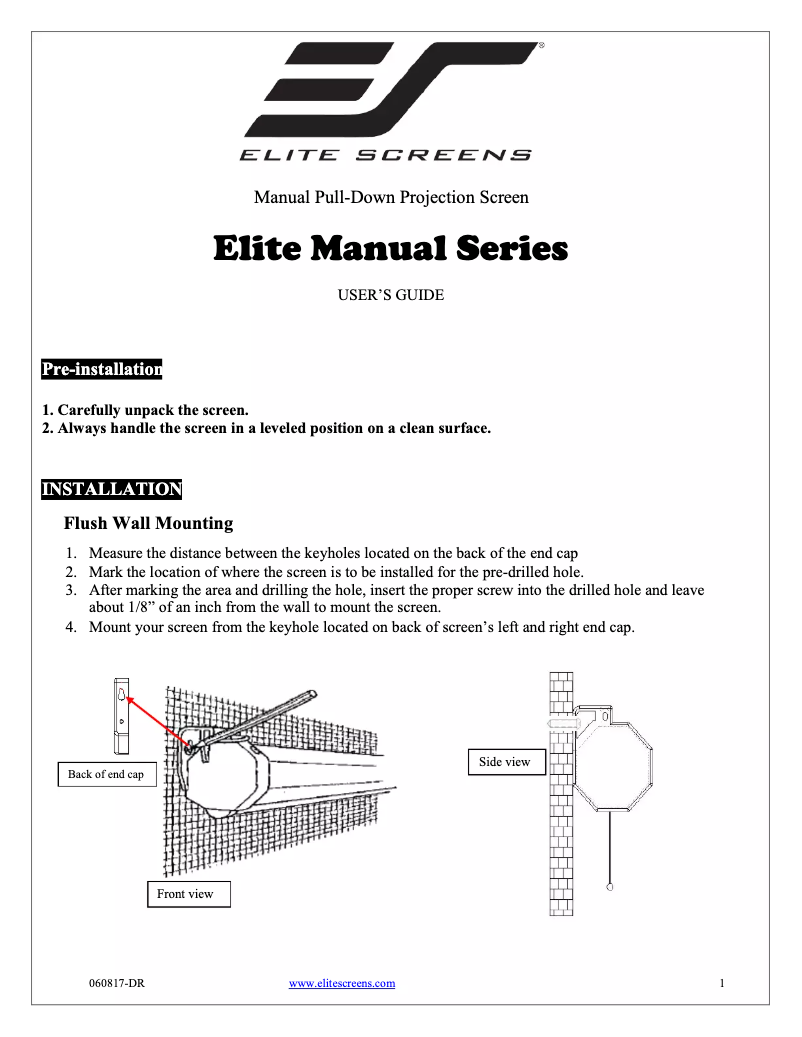 Page n°1 - Manuel utilisateur Elite Screens M100NWV1