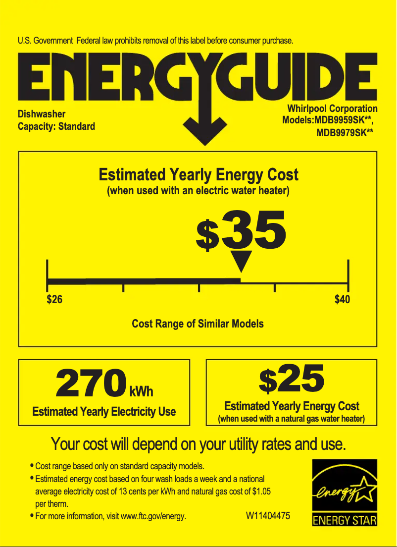 Page 1 de la notice Label énergétique Maytag MDB9959SKZ