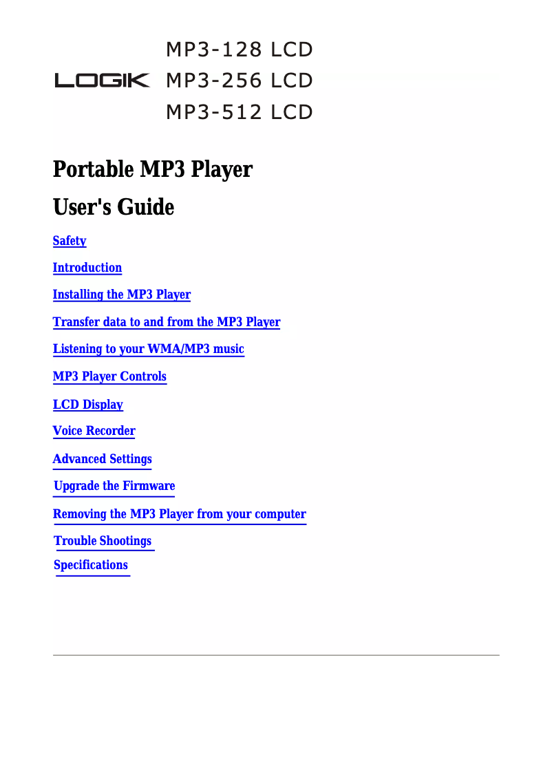 Page 1 de la notice Manuel utilisateur Logik MP3-512 LCD