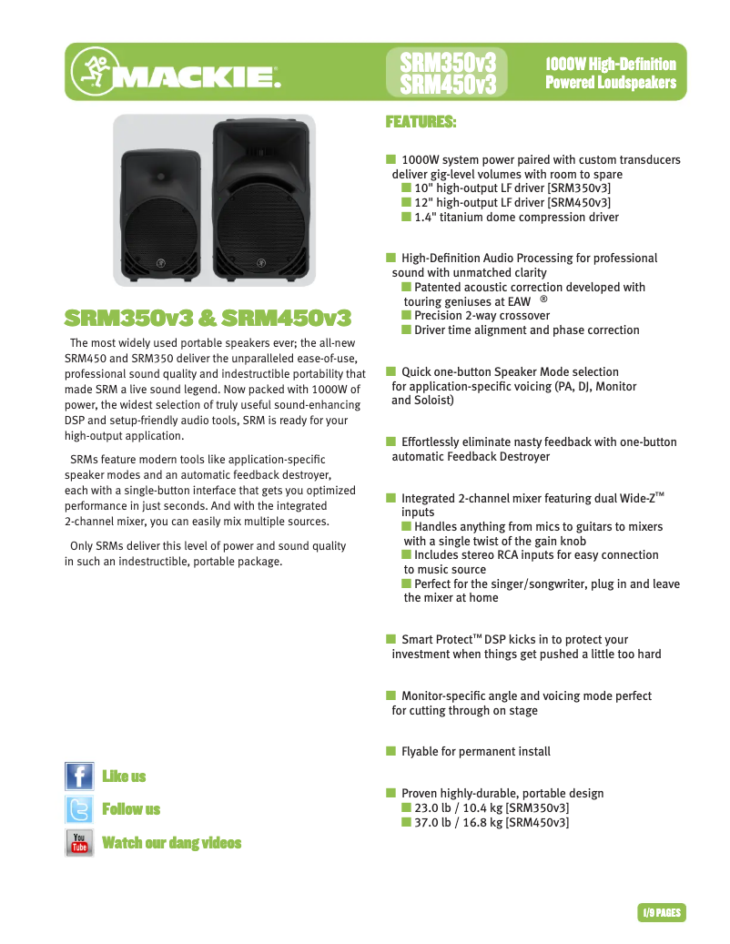 Page 1 de la notice Fiche technique Mackie SRM450