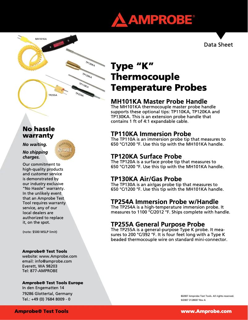 Page n°1 - Fiche technique Amprobe TP255A
