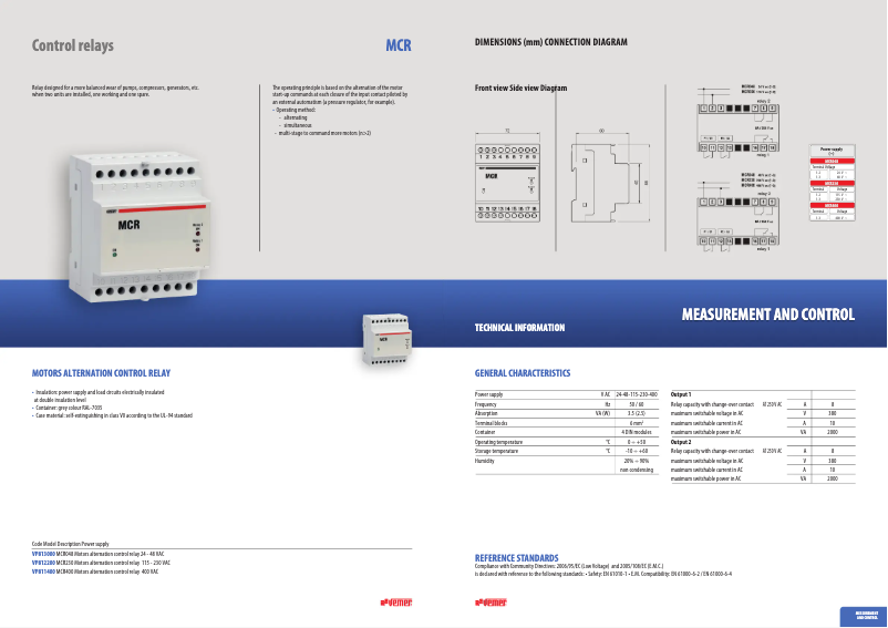 Page n°1 - Fiche technique Vemer MCR230