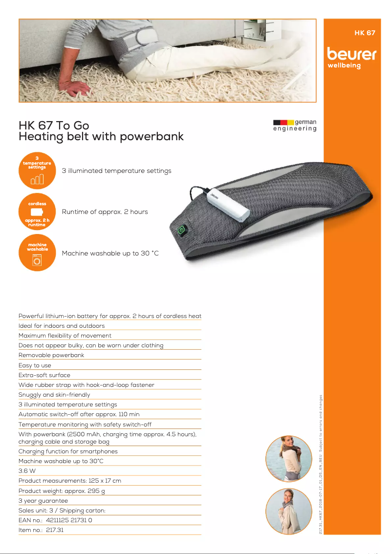 Page 1 de la notice Fiche technique Beurer HK 67