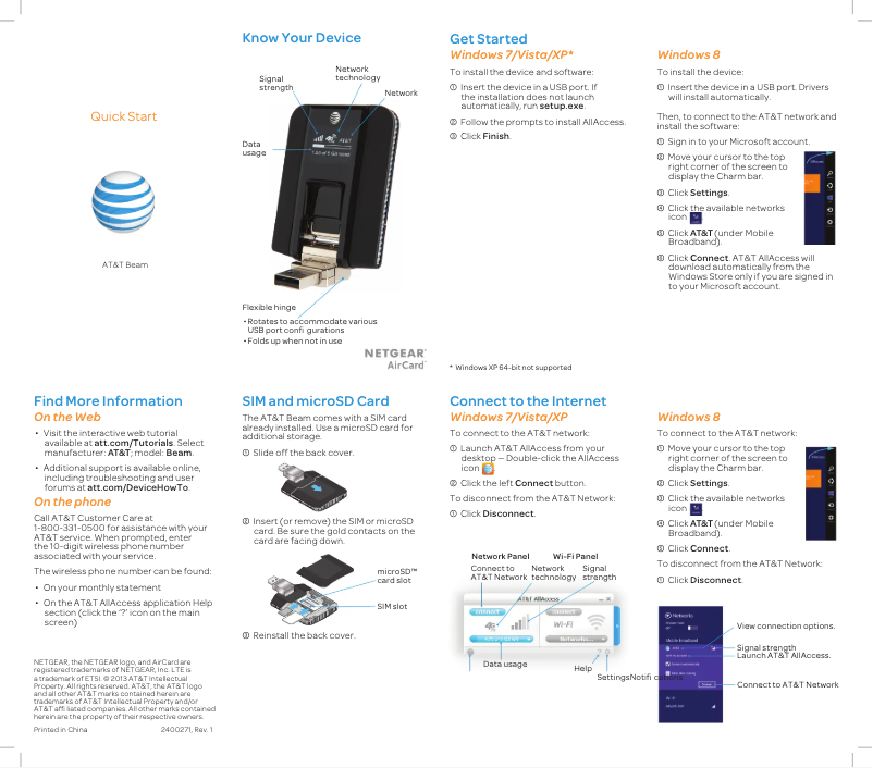 Page 1 de la notice Guide de démarrage rapide Netgear AirCard 503