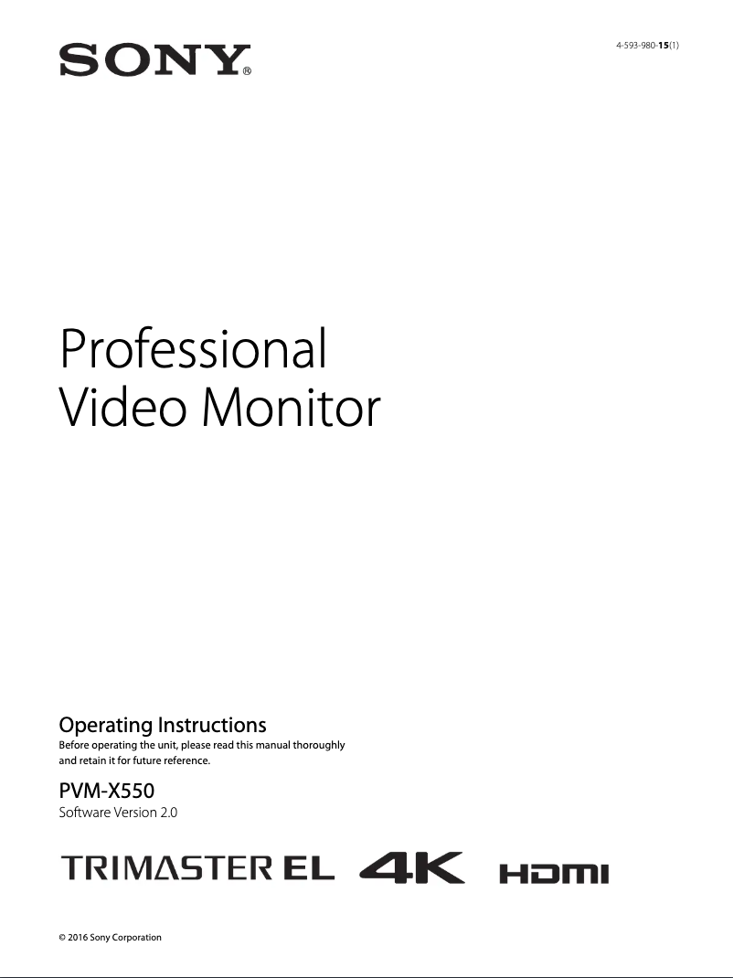 Page 1 de la notice Manuel utilisateur Sony PVM-X550