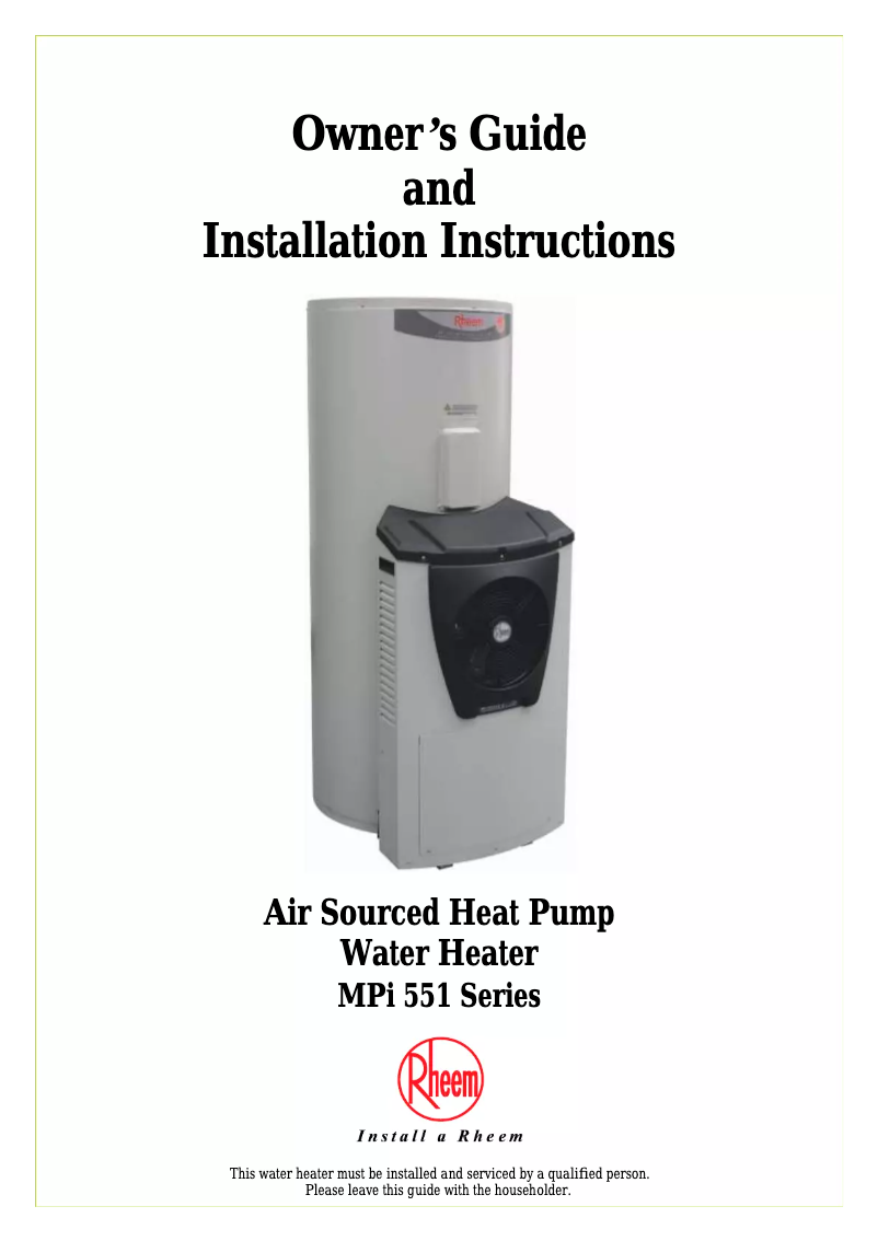 Page n°1 - Manuel utilisateur Rheem 551310