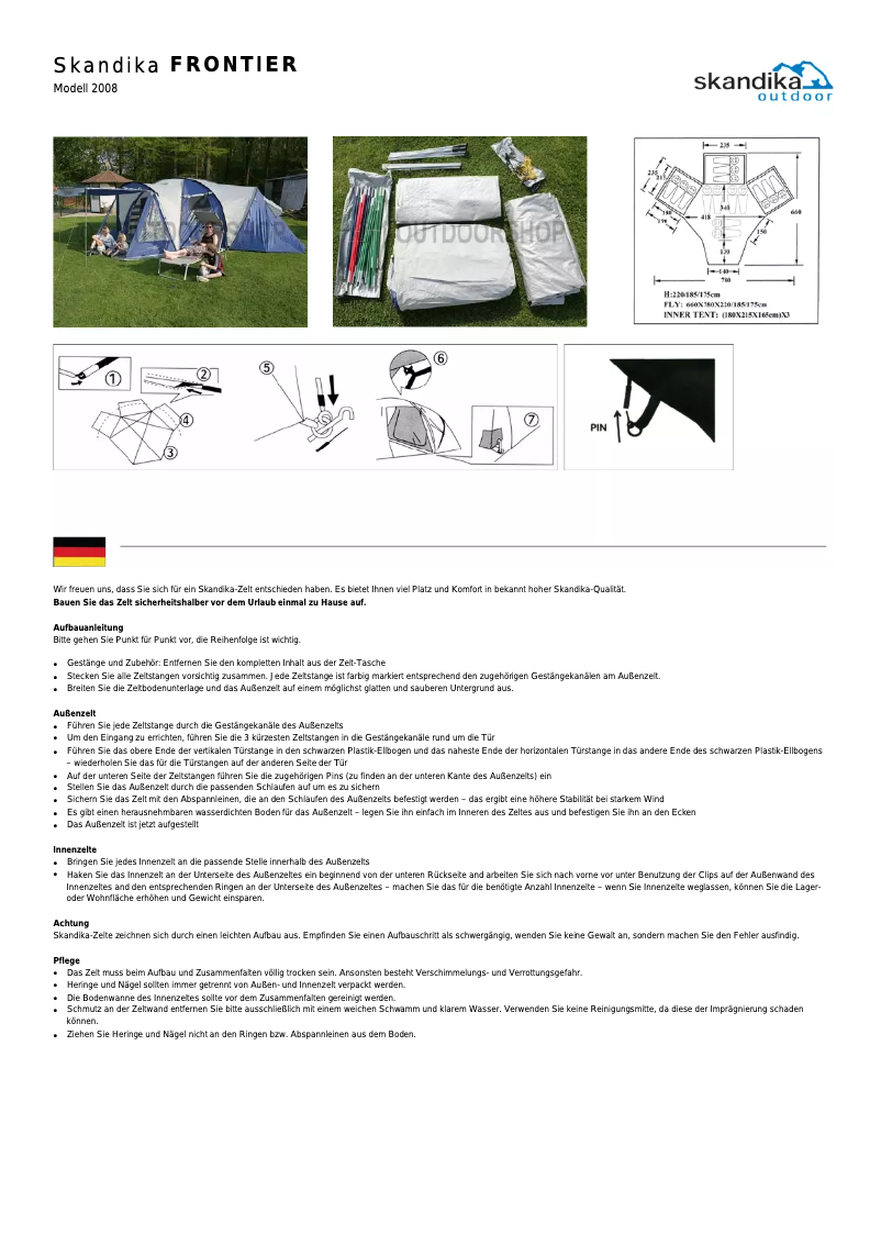 Page 1 de la notice Manuel utilisateur Skandika Frontier