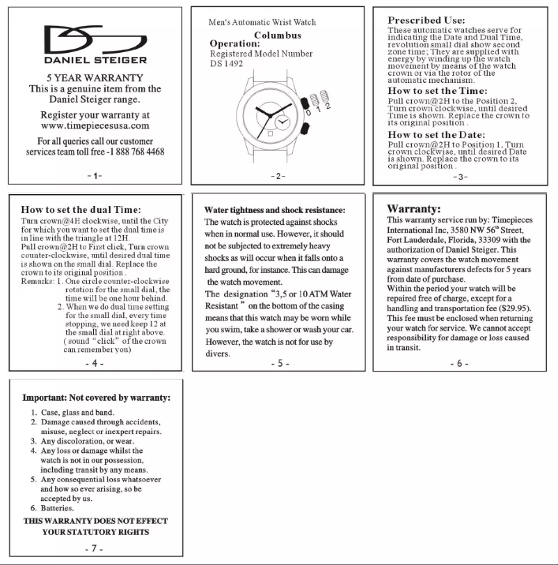 Page 1 de la notice Manuel utilisateur Daniel Steiger Columbus
