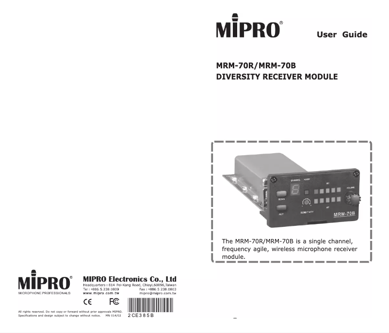 Page n°1 - Manuel utilisateur MIPRO MRM-70B