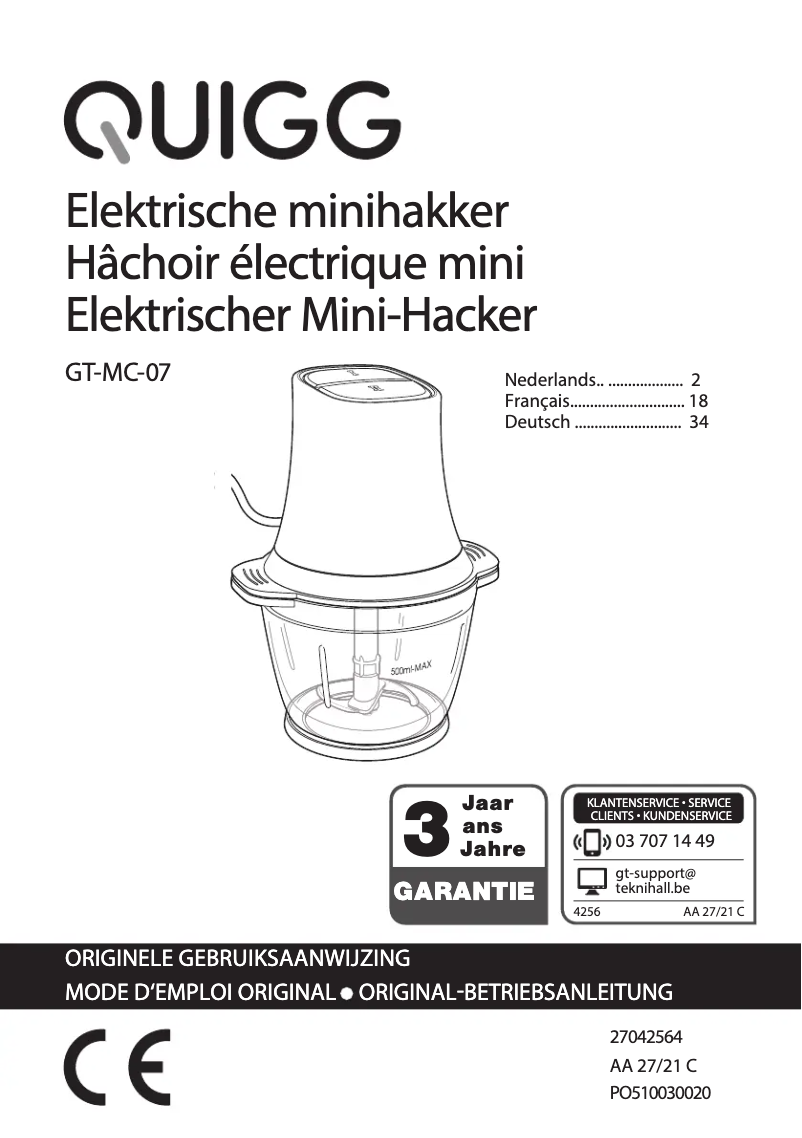 Page 1 de la notice Manuel utilisateur Quigg GT-MC-07