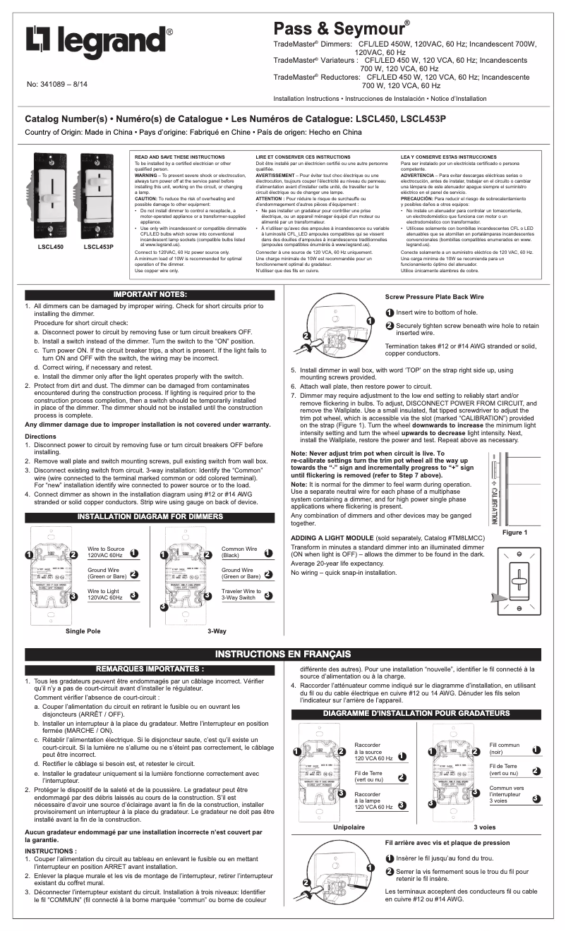 Image de la première page du manuel de l'appareil LSCL453PLA