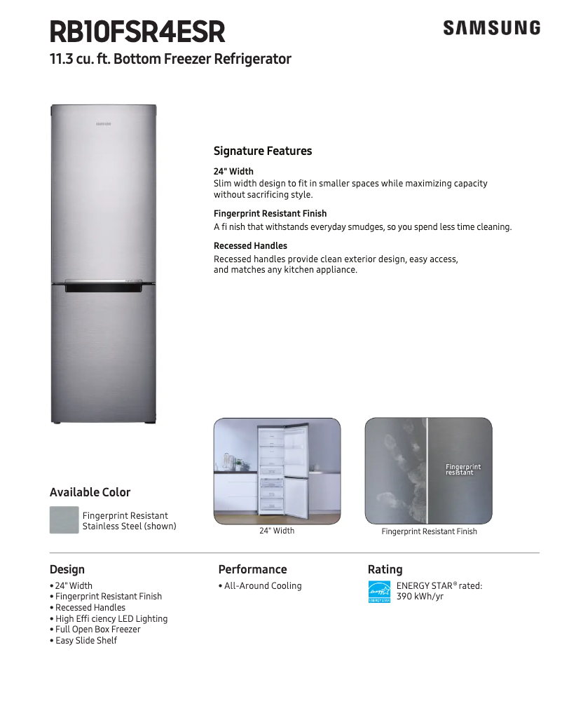 Page n°1 - Fiche technique Samsung RB10FSR4ESR