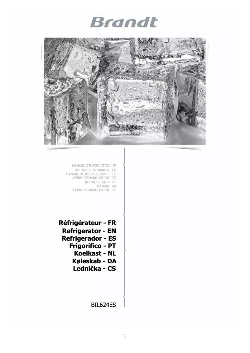 Page n°1 - Manuel utilisateur Brandt BIL624ES
