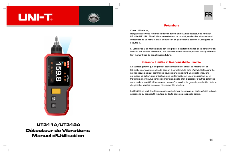 Image de la première page du manuel de l'appareil UT310A